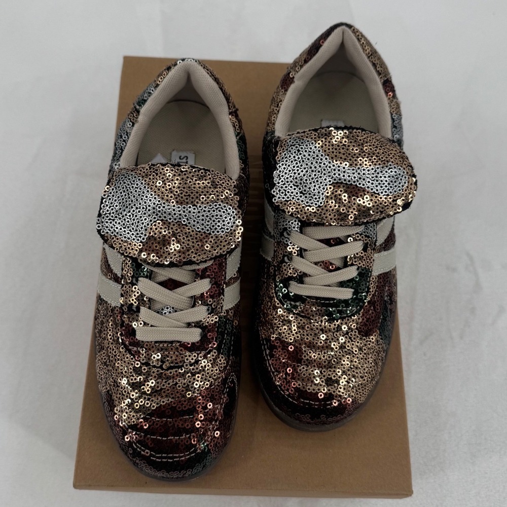NEW Steve Madden Madrid Sneakers Sequin Camo Sparkly Metallic Shoes Women Sz 6.5